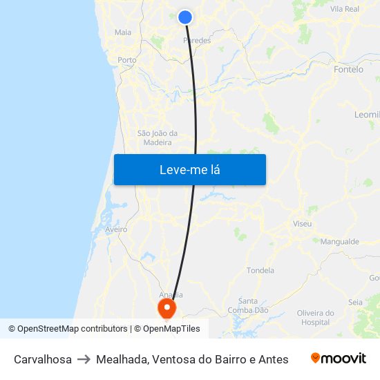 Carvalhosa to Mealhada, Ventosa do Bairro e Antes map