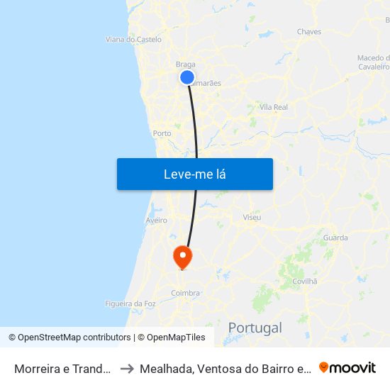 Morreira e Trandeiras to Mealhada, Ventosa do Bairro e Antes map