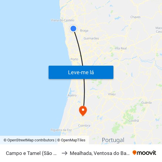 Campo e Tamel (São Pedro Fins) to Mealhada, Ventosa do Bairro e Antes map