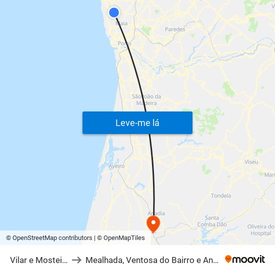 Vilar e Mosteiró to Mealhada, Ventosa do Bairro e Antes map