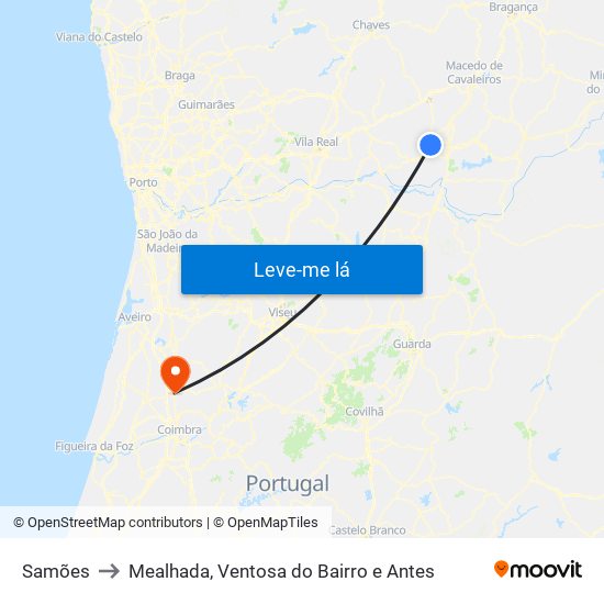 Samões to Mealhada, Ventosa do Bairro e Antes map