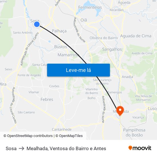 Sosa to Mealhada, Ventosa do Bairro e Antes map