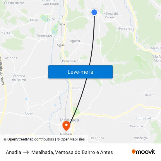 Anadia to Mealhada, Ventosa do Bairro e Antes map