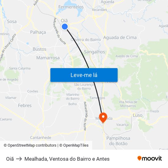 Oiã to Mealhada, Ventosa do Bairro e Antes map