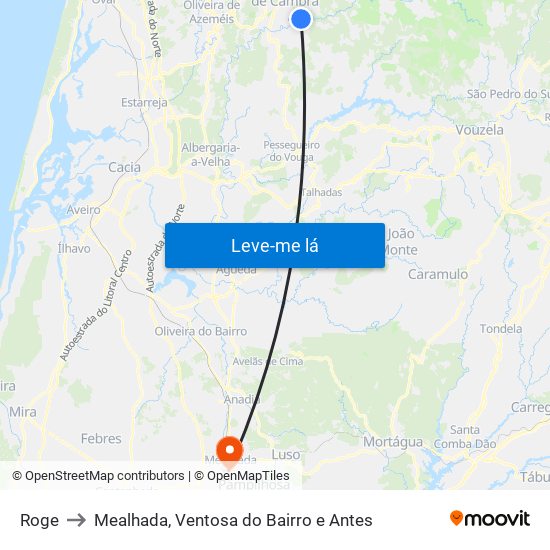 Roge to Mealhada, Ventosa do Bairro e Antes map