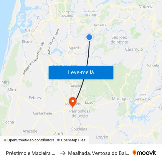 Préstimo e Macieira de Alcoba to Mealhada, Ventosa do Bairro e Antes map