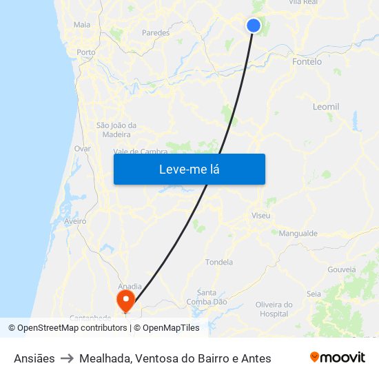 Ansiāes to Mealhada, Ventosa do Bairro e Antes map