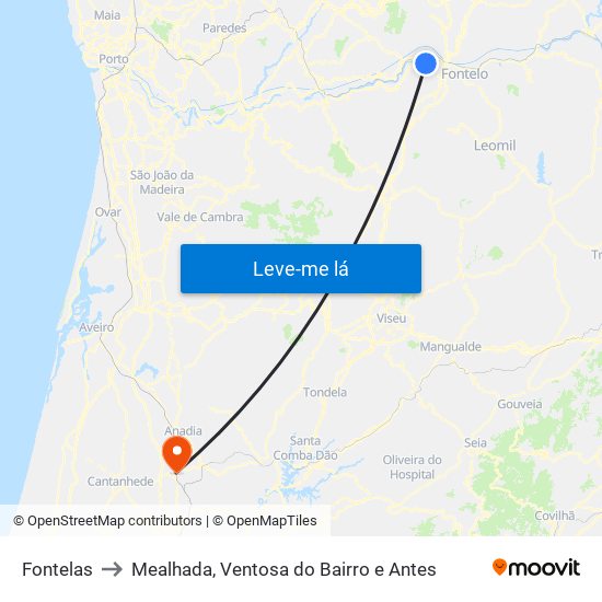 Fontelas to Mealhada, Ventosa do Bairro e Antes map