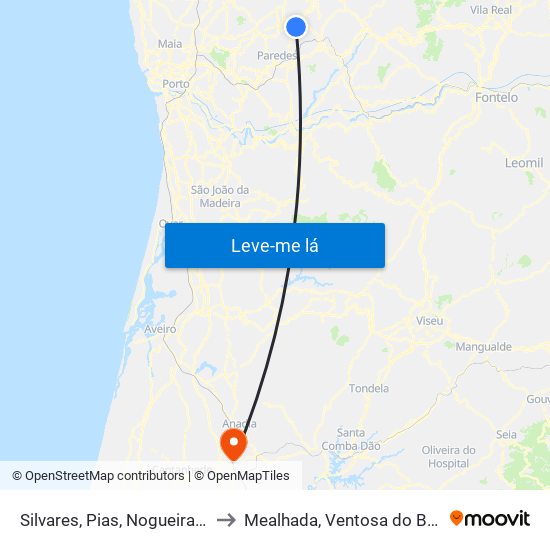 Silvares, Pias, Nogueira e Alvarenga to Mealhada, Ventosa do Bairro e Antes map