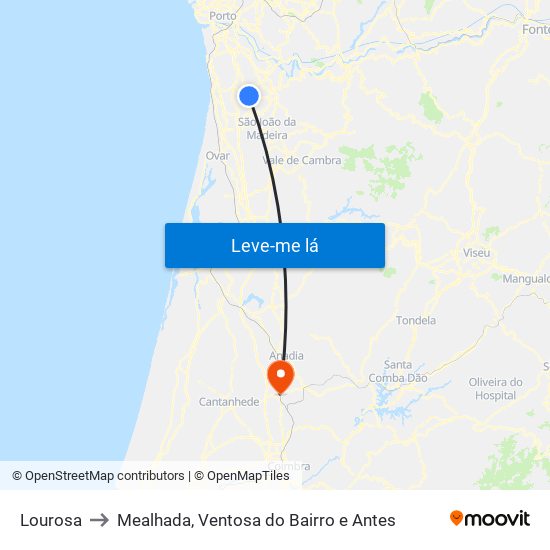 Lourosa to Mealhada, Ventosa do Bairro e Antes map