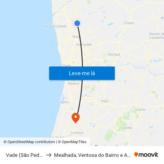 Vade (São Pedro) to Mealhada, Ventosa do Bairro e Antes map