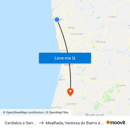 Cardielos e Serreleis to Mealhada, Ventosa do Bairro e Antes map