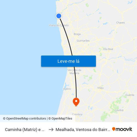 Caminha (Matriz) e Vilarelho to Mealhada, Ventosa do Bairro e Antes map