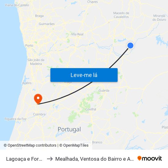 Lagoaça e Fornos to Mealhada, Ventosa do Bairro e Antes map