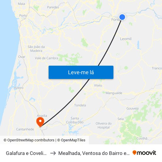 Galafura e Covelinhas to Mealhada, Ventosa do Bairro e Antes map