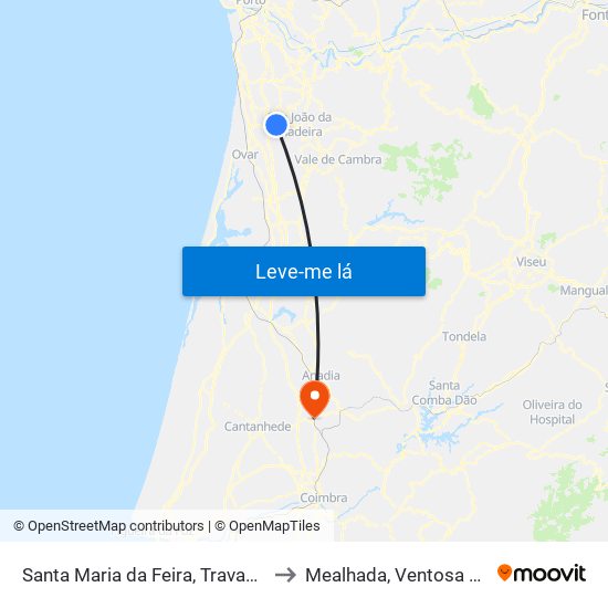 Santa Maria da Feira, Travanca, Sanfins e Espargo to Mealhada, Ventosa do Bairro e Antes map