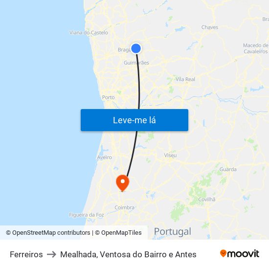 Ferreiros to Mealhada, Ventosa do Bairro e Antes map