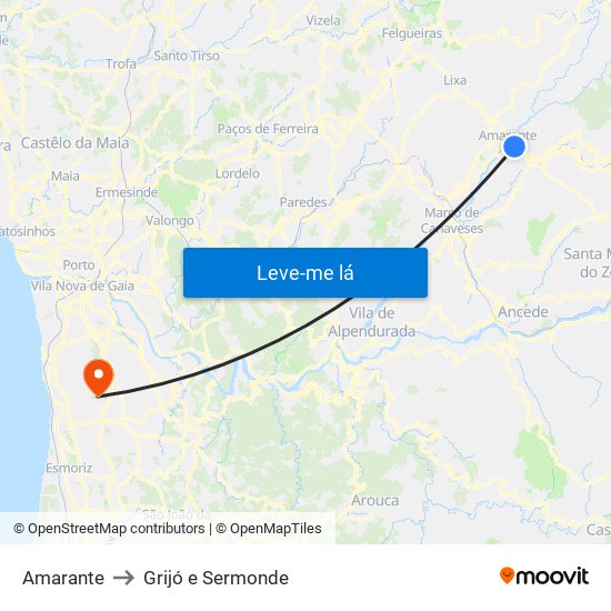Amarante to Grijó e Sermonde map