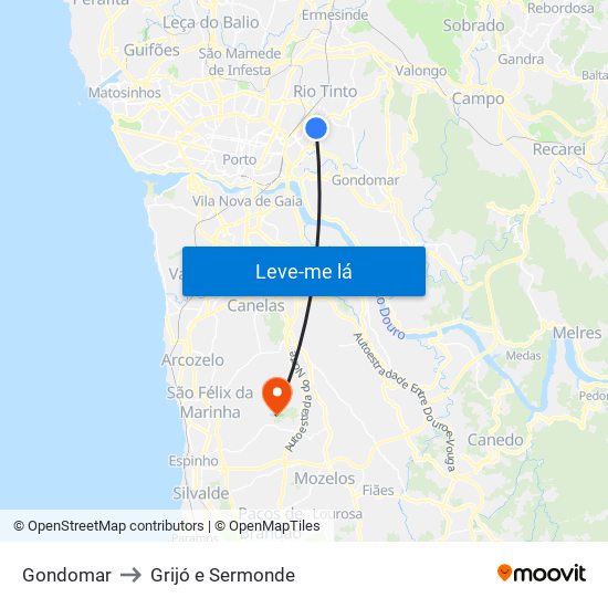 Gondomar to Grijó e Sermonde map