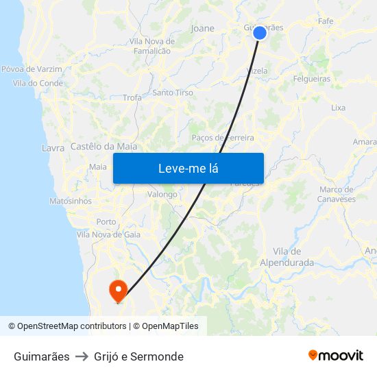 Guimarães to Grijó e Sermonde map