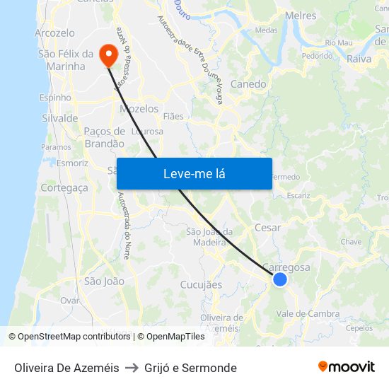 Oliveira De Azeméis to Grijó e Sermonde map