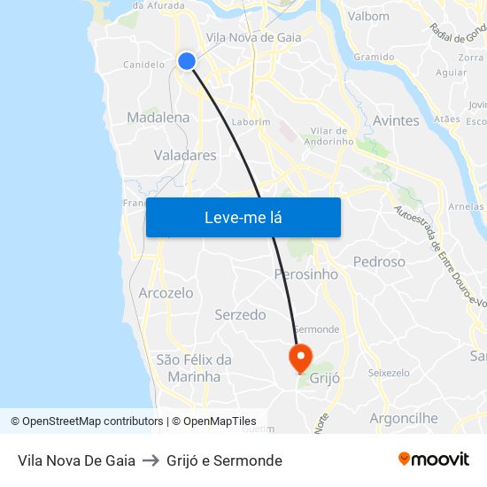Vila Nova De Gaia to Grijó e Sermonde map