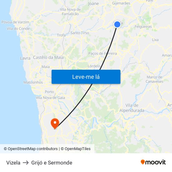 Vizela to Grijó e Sermonde map
