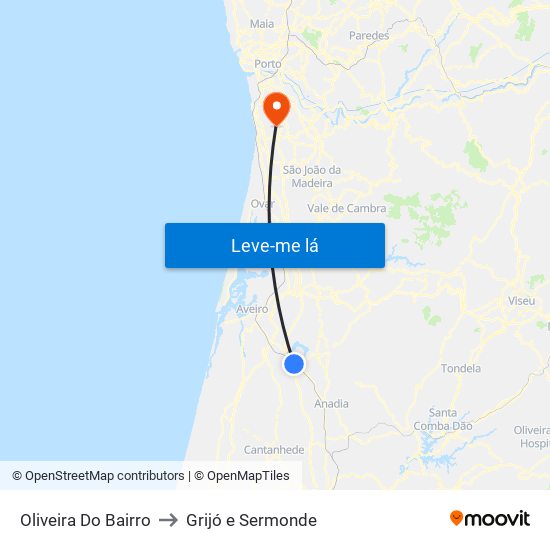 Oliveira Do Bairro to Grijó e Sermonde map