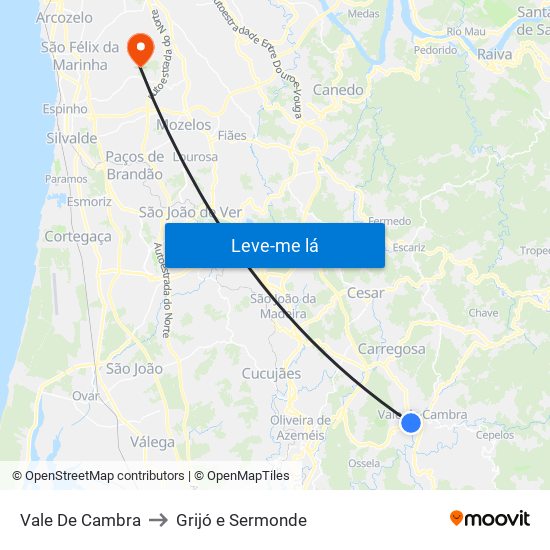 Vale De Cambra to Grijó e Sermonde map