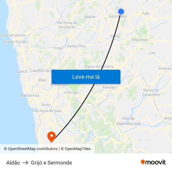 Aldão to Grijó e Sermonde map