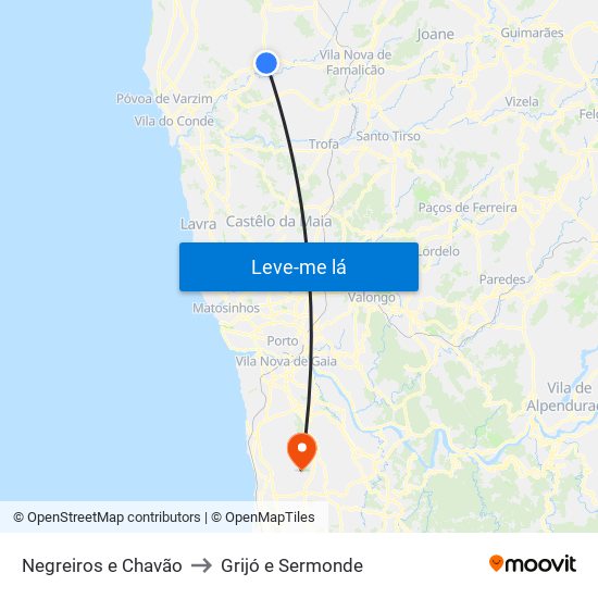 Negreiros e Chavão to Grijó e Sermonde map