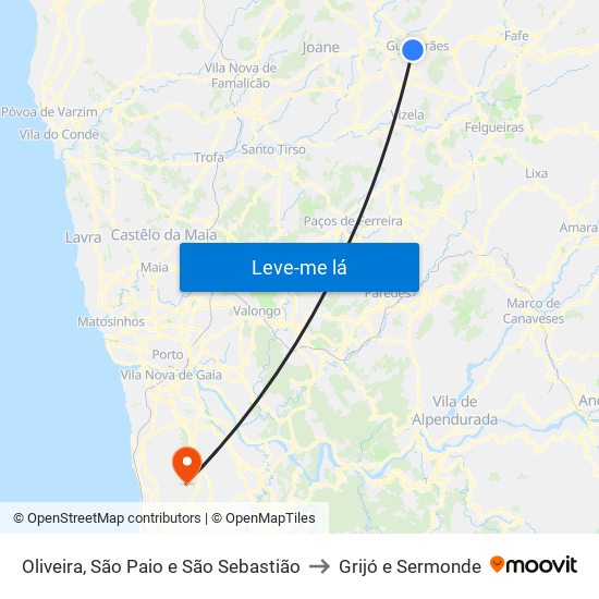 Oliveira, São Paio e São Sebastião to Grijó e Sermonde map