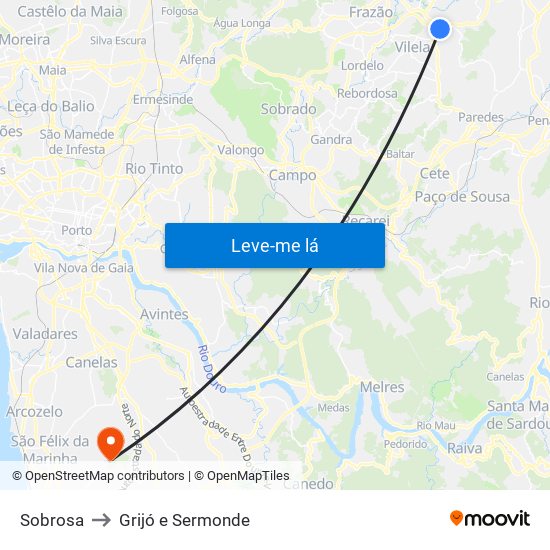Sobrosa to Grijó e Sermonde map