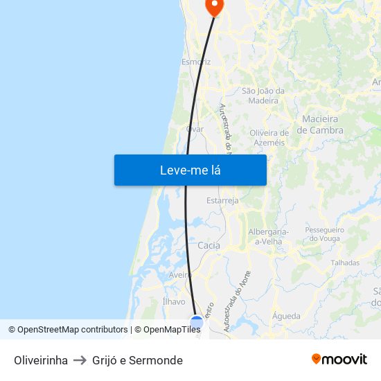 Oliveirinha to Grijó e Sermonde map