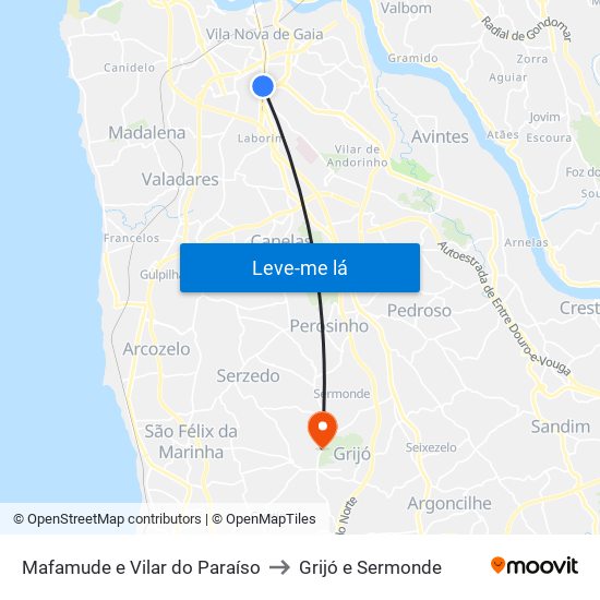 Mafamude e Vilar do Paraíso to Grijó e Sermonde map