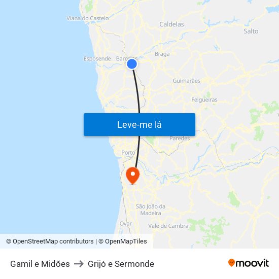 Gamil e Midões to Grijó e Sermonde map