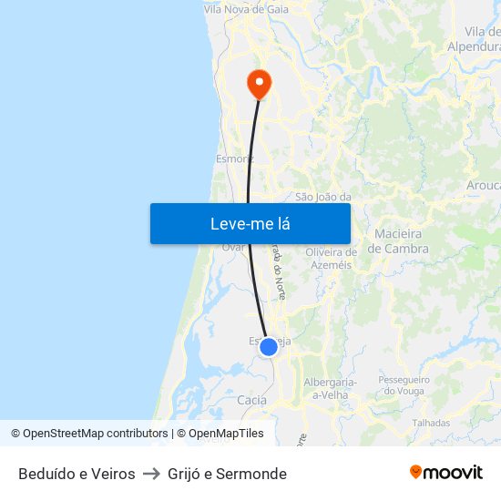 Beduído e Veiros to Grijó e Sermonde map