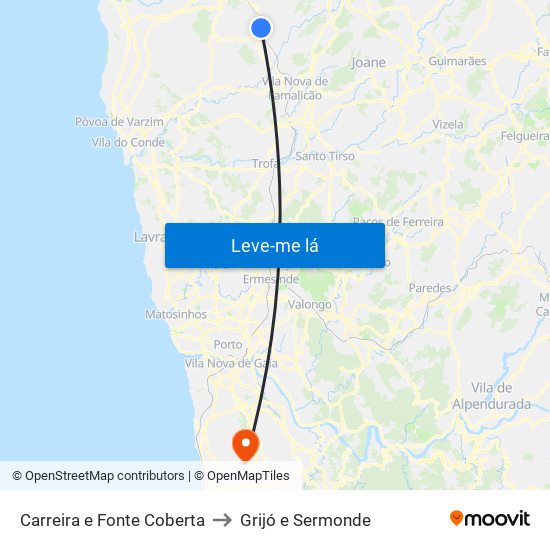 Carreira e Fonte Coberta to Grijó e Sermonde map