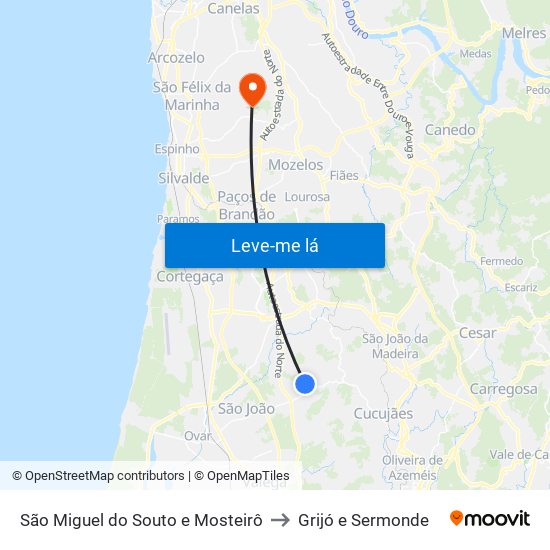 São Miguel do Souto e Mosteirô to Grijó e Sermonde map