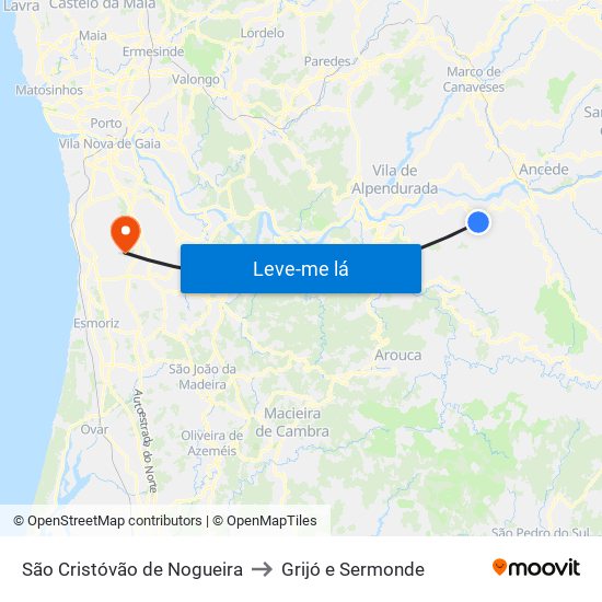 São Cristóvão de Nogueira to Grijó e Sermonde map