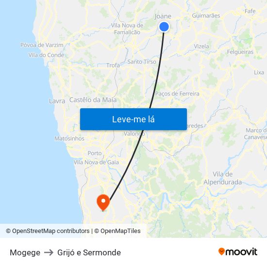 Mogege to Grijó e Sermonde map