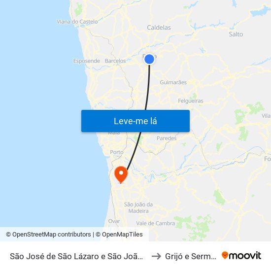 São José de São Lázaro e São João do Souto to Grijó e Sermonde map