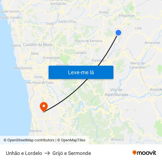 Unhão e Lordelo to Grijó e Sermonde map