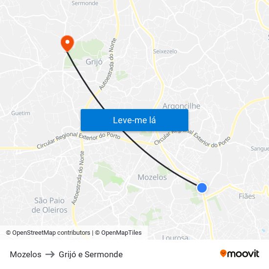 Mozelos to Grijó e Sermonde map