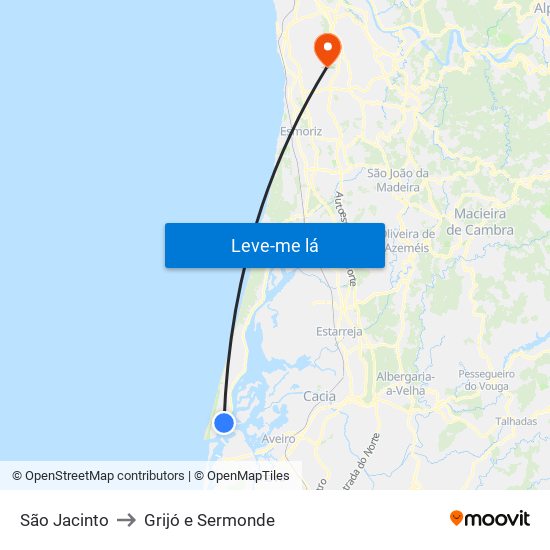 São Jacinto to Grijó e Sermonde map