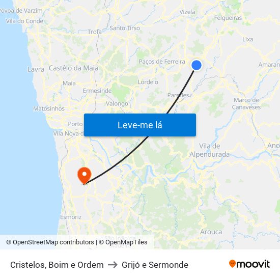 Cristelos, Boim e Ordem to Grijó e Sermonde map