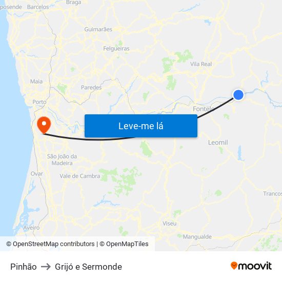 Pinhão to Grijó e Sermonde map