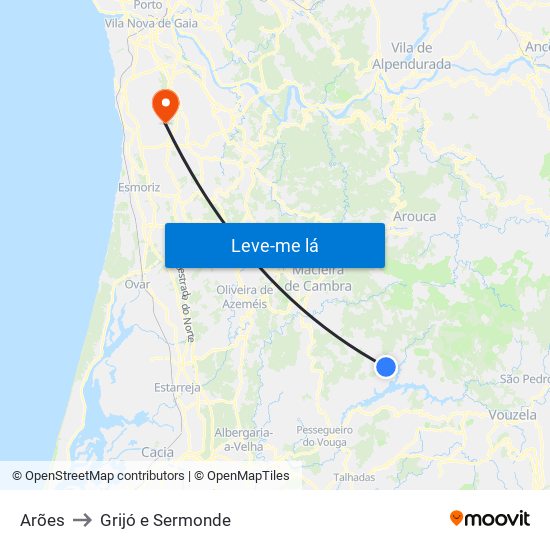 Arões to Grijó e Sermonde map
