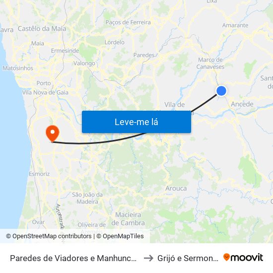 Paredes de Viadores e Manhuncelos to Grijó e Sermonde map