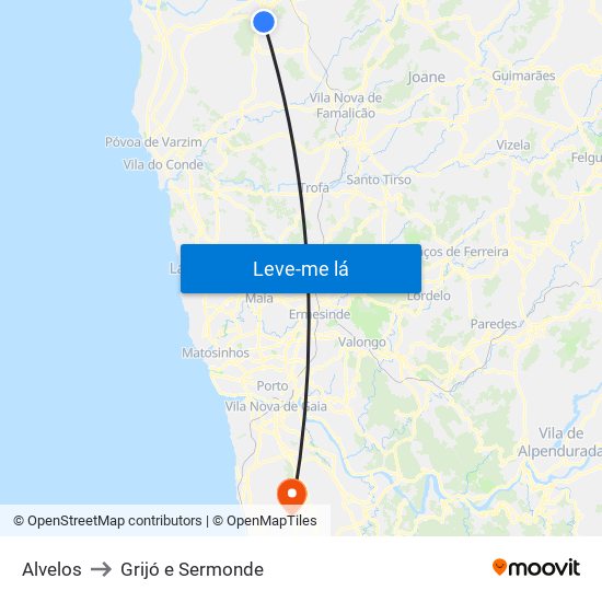 Alvelos to Grijó e Sermonde map